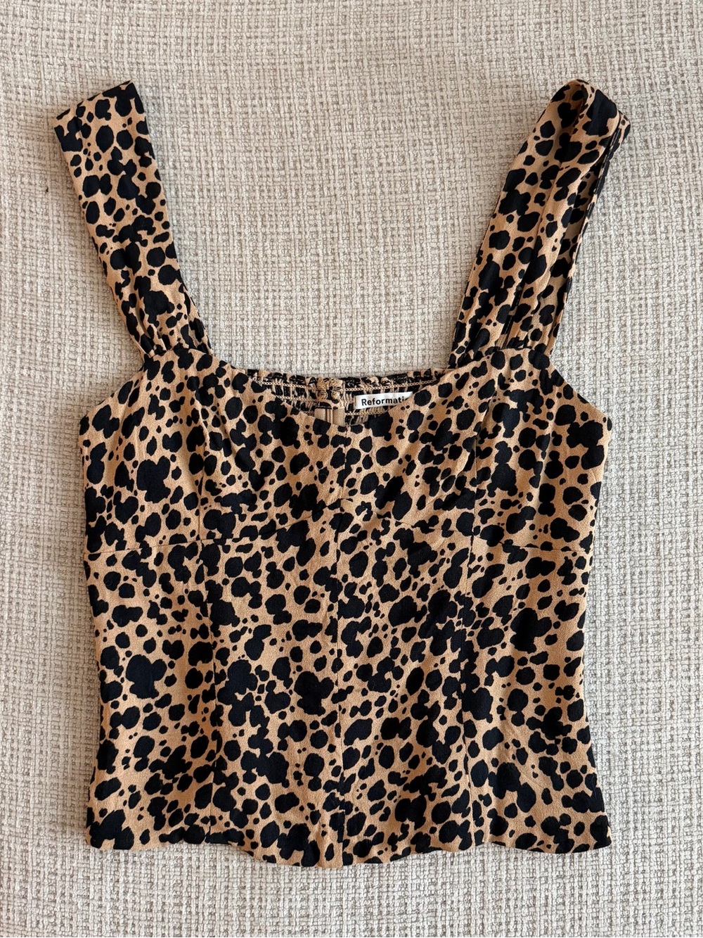 Reformation Leopard Print Square Neck Tank in Tan and Black